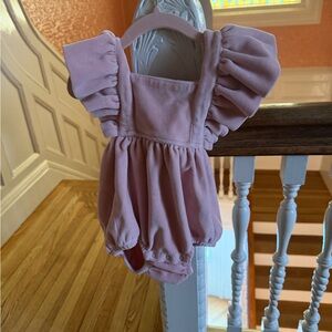 pink velour ruffle baby romper 12-18 months